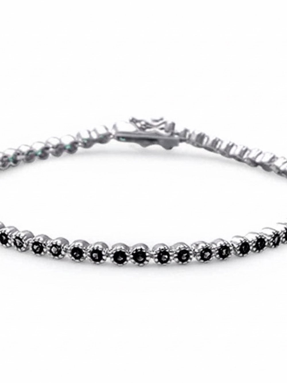 Womens Sterling Silver .925 Paved Black Onyx 7 inch Tennis Bracelet